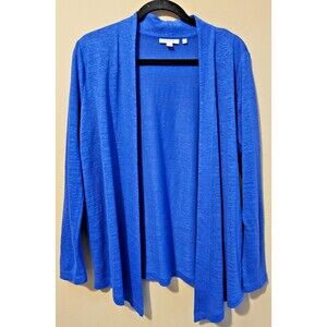 Chico’s 100% Linen Cardigan Sweater Women’s Medium Blue Open Front sz 1